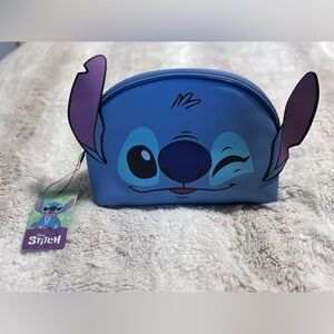 Disney Stitch Blue Cosmetic Pouch with Purple Ear Accents NWT